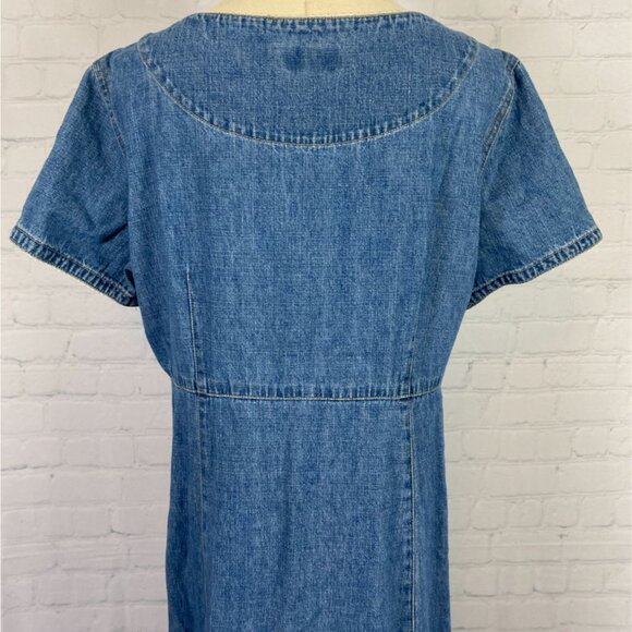 Vintage Western Romantic 12 Denim Babydoll Empire Waist Button Up Maxi Dress - Picture 7 of 13